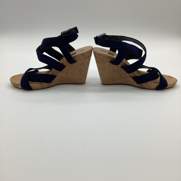 2102. INC Blue Velvet Strappy Cork Wedges NWOT Size 9M - Picture 1 of 4